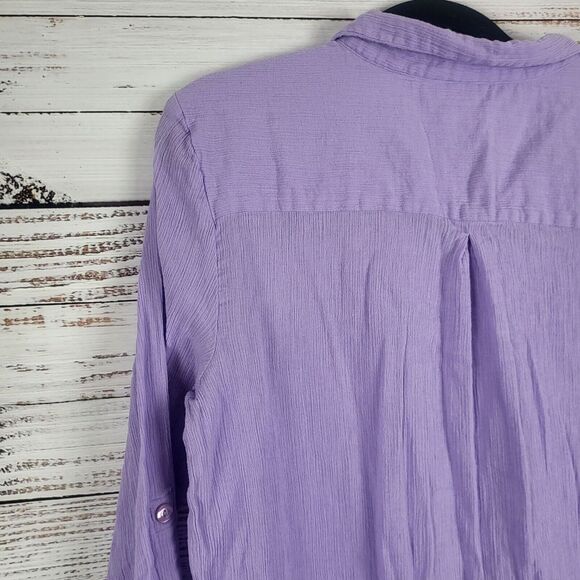 Sergenti Button Front Top XL Womens Purple Long Roll Tab Sleeve 100% Cotton - Picture 10 of 13